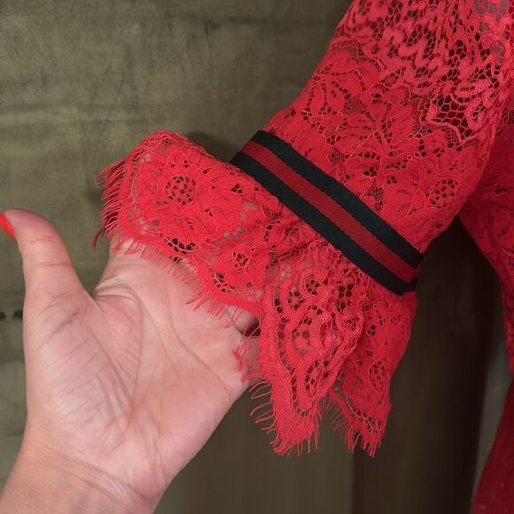 Anne Fontaine red lace jabot polo blouse, US6 - Picture 4 of 11